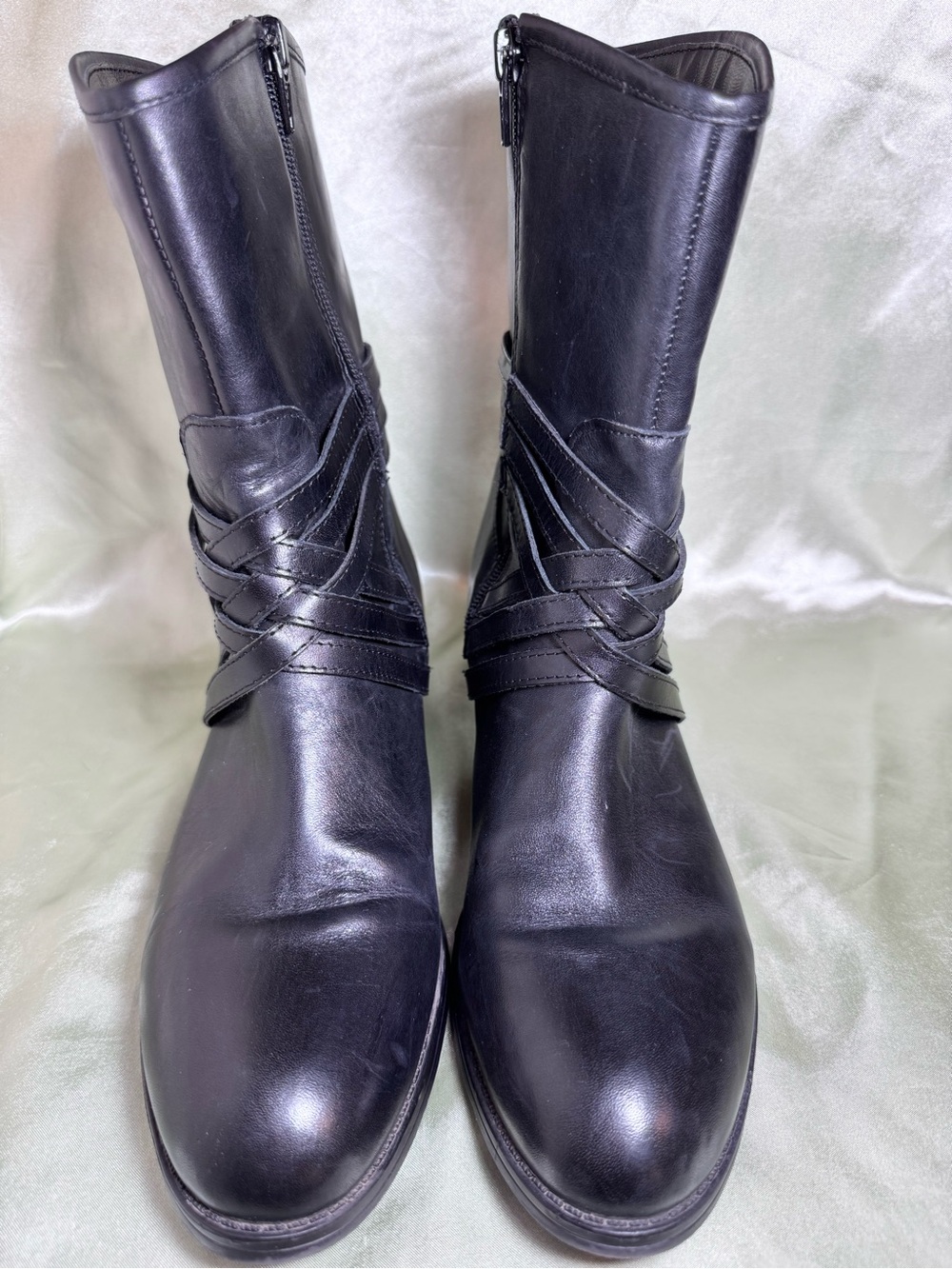 Ralph Lauren Maya Black Leather Mid-Calf Buckle Boots with Buckle Women’s size 8 - Picture 2 of 8
